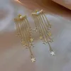 Boucles d'oreilles à clous pour femmes, bijoux de mariée élégants, à la mode, en strass, étoile, longs glands, 252K