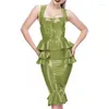 Sukienki robocze Kobiety Zestawy Dwuczęściowe sukienki outifit Ruffle Seksowne bez rękawów z przednimi zamek z suwakiem i pochwa mini spódnica