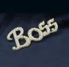 Bling Bling 18K Gold Plated Austrian Crystal Letter BOSS Brooches for Men Women Wedding Jewelry Nice Gift Whole Retail Sh4815384