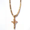 Collier chaîne à maillons Figaro italien en or massif 18 carats G F 4 mm 24 pendentif croix crucifix de Jésus pour femme et homme 318g