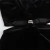 Robes décontractées Robe midi en velours noir Femme découpée longue pour les femmes élégantes automne manches vintage soirée soirée