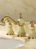 Bathroom Sink Faucets European-Style Copper Natural Jade Three-Hole Basin And Cold Faucet Marble Golden Rose