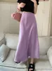 Skirts Elegant Women's High Waist Silk Satin A-line Skirt Lady Fashion Solid Color Purple Long For Women 2023