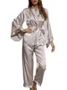 Nachtkleding Dames Pyjama Set Met Lange Mouwen Pyjama Pak Zijde Satijn Pjs Zachte Riem Kanten Nachtkleding Set Loungewear 231130