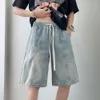 Jeans Men Denim For Boy S Summer Shorts Light Blue Black Loose Fit Wide Leg Drawstring Knee Length