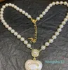 Brand Double Letter Geometric Pearl Peach Heart Sweater Chains Mens Womens Necklace Jewelry