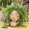 Vasen Gesicht Kopf Pflanzer Sukkulente Blumentopf Harz Behälter mit Ablauflöchern Blumentopf Figur Garten Dekor Tischplatte Ornament 231201