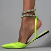 Sandals Shiny Crystal Flat Heels Gladiator Women Summer Pointed Toe Pink Party Shoes