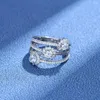 Clusterringen Lichte Luxe Drielaagse Lijn Sneeuwvlok Micro Ingelegde Ring 925 Zilveren Volledige Diamant Instagram Modetrend Sieraden