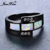 Anneaux de mariage JUNXIN White Fire Opal Ring avec Zircon Vintage Black Gold Rempli Bijoux pour hommes et femmes Cadeau de Noël 239Q