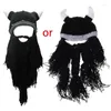 Berets Funny Beard Knit Beanie Hat Winter Warm Mask Cap For Creative Pirate Horn
