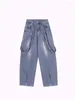 Damen Jeans QWEEK 90er Jahre Vintage Blaue Frauen Y2K Koreanische Mode Retro Weite Bein Overalls Übergroße Harajuku Hippie Streetwear Denim Hosen