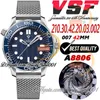 VSFダイバー300M 42mm 60th Anniversary A8806自動メンズウォッチブルーテクスチャダイヤムケースステンレスメッシュブレスレット限定版TrustyTime001Watches