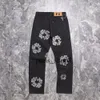 Jeans för kvinnor Chromese Jeanbaggy Jeans Men Wreath Black Wide Leg Beading Zipper Fly Purple Classic Trousers Purple Jeans Denim Shorts 647