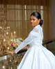 Белое кружевное бальное платье Свадебные платья с высоким воротником и длинными рукавами Свадебное платье с скользящим шлейфом Атласное платье Vestido de Novia для невесты