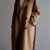 Женское шерстяное зимнее женское бежевое элегантное шерстяное однотонное корейское длинное пальто Ретро-модное черное простое шерстяное пальто верблюжьего цвета большого размера 231109