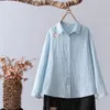 Blouses pour femmes Femmes Chemises de broderie Blanc Bleu Floral Fil de coton à manches longues Lady Tops Automne Vêtements féminins