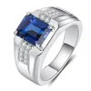Anéis de casamento EUA Tamanho 7 8 9 10 11 12 Prazado de cobre Silver Emerald Men Ring moda moda quadrada jóias de dedos de cristal azul inteiro w294r