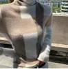 Maglioni da donna Maglione in cashmere Collo alto Colore coordinato Pullover in pura lana Moda Plus Size Caldo maglia con fondo Shir