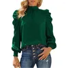 Blusas de mujer Moda Casual Blusa de mujer 2023 Otoño/Invierno Ajuste holgado Manga larga Cuello alto Mangas de burbuja Camisas de oficina para viajeros Tops