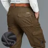Erkekler Pantolon Erkekler Kış Kalın Sıcak Polar Kargo Pantolon Çok Cep Tulumları Erkek Sonbahar Marka Pamuk Düz kot pantolonlar Q231201