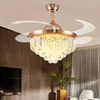 Modern LED Luxury Gold Contemporary Folding Crystal Takfläktar med ljus Fjärrkontroll Ventilador Teto Techo Home Fan Lamp