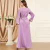 Roupas étnicas Festa Abaya para Mulheres Lace Trim Cetim Cinto Marroquino Kaftan Dubai Jalabiya Islâmico Muçulmano Noite Vestido Longo Vestidos Ramadan