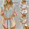 Robes décontractées de base Femmes Chemise Robe Mode Rayé Imprimer Lady Chemisier À Manches Longues Col Rabattu Bouton Froncé Avant Tops Drop De Dhuqt