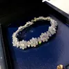 Charmarmband Big Cubic Zircon Sunflower Crystal Flower Chain Bangle Women White Gold Plated Armband