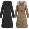 ダウンジャケットの女性冬のスリムなキルティングコート長いコートヘッドフード付き濃厚な綿パッド付きロングジャケットアウトウェア