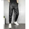 Men's Pants LOOSE Casual Harem Faux Leather Men Autumn Winter Thickened Fleece Windproof Outerwear Trousers Male Motorcycle Leather Pants Q231201