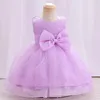 Robes de fille 2023 Robe de bébé sans manches Bow Né Baptême pour Tutu 1ère année Fête d'anniversaire Vêtements pour tout-petits