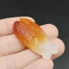 Certified Red/White Natural A Agate Jade Carved Cicada Pendant