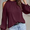 Dames T-shirts Ruche Bladtop Voor Dames Ronde hals Lange mouw Geplooid Off-shoulder Dames T-shirts Heldere kleuren Mode Herfst/Winter Y2K