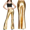 Women's Pants Gold Women Shiny Flare Trousers Laser Sexy Wetlook Bell Bottoms Retro 70s 80s Disco Hip-hop Dance Skinny Stretch