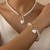 Conjuntos de jóias de casamento 2 pcs imitação pérola colar pulseira conjunto elegante cor pingente natural contas colar para menina 231201