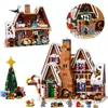 Julleksakstillbehör Santa Claus Gingerbread House Landskap med lätta byggstenar Bricks MOC 10267 Winter Village Kid Assembly Toy Christmas Gift 231130