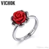 925 Sterling Silber Ring Rote Rose Vintage Ring Platin Farbe Für Frauen Edlen Schmuck Statement Ringe Minimalismus Stil VICHOK339p