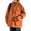 Vestes pour hommes en plein air couleur unie multi-poches décontracté coupe-vent à capuche veste ample pour hommes et femmes un remplacement A