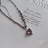 Pendant Necklaces Y2K Purple Crystal Heart Necklace Fashion Kpop Shiny Clavicle Chain For Women Girls Trend Party Gifts Jewelry 2023