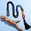 Colares Pingente Showboho 108 Mala Beads 7 Chakra Colar 8mm Preto Onyx Atado Meditação Yoga Oração Rosário para Homens e Mulheres277B