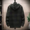 Suéter masculino inverno xadrez suéter com capuz cardigan casaco frio lã zíper jaqueta outono lã quente roupas xadrez malha jumper 231130
