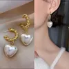 Kolczyki obręcze Pearl Heart Wiselant Korea w kształcie litery U Geometryczne owalne owalne żeńskie uszy koło dziewcząt mody biżuteria