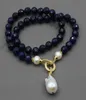 Guaiguai smycken naturlig blå rund fasetterad agat vit pärlhalsband keshi barock pärlhänge handgjorda för kvinnor4988981