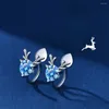 Orecchini posteriori con pietre preziose di cristallo blu naturali per le donne, gioielli carini originali in argento sterling 925 genuino