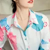 Blusas de Mujer Camisas de Gasa Estampados Informales Cuello Polo Ropa de Mujer Moda Suelta Tops de Manga Larga Primavera/Verano YCMYUNYAN