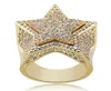 Hip Hop Cinco Estrelas Anéis Men039s Ouro Prata Cor Iced Out Cubic Zircon Jóias Anel Gifts9138130