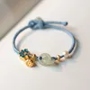 Braccialetti a maglie Moda retrò imitazione giada Ping Una coppia con fibbia per donna Uomo Fiore di loto cinese Regalo di gioielli con catena a mano fortunata