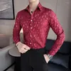 Camicie casual da uomo Camicia stampata geometrica stile britannico Manica lunga Abito formale da lavoro Sociale Streetwear Abbigliamento uomo 2023