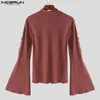 Herren-T-Shirts, modischer Herren-Pullover, gestreift, gestrickt, halb hochgeschlossen, lässig, ausgestellte Ärmel, Riemen, langärmelig, Pullover S-5XL, INCERUN Tops 231130